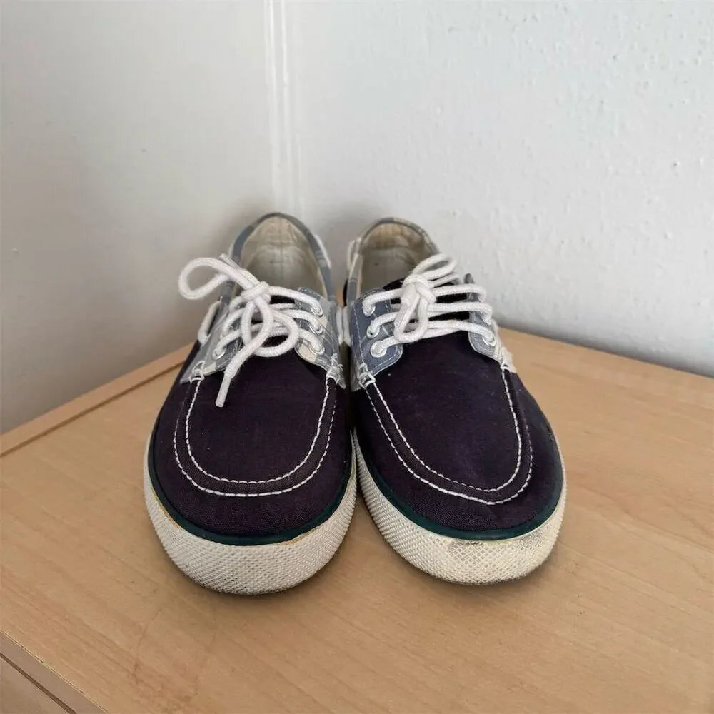 Polo by Ralph Lauren Mens Blue Plaid Boat Shoes Canvas Size 8.5 Casual Loafer